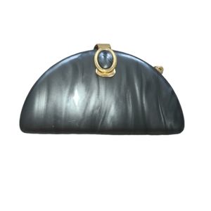 NWT new Vintage Stephanie Gold & green hardshell clutch evening Bag metal chain